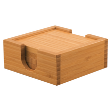 Load image into Gallery viewer, Custom 4" x 4" Bamboo Square 4-Coaster Set with Holder, Personalized Engraving Gifts shipped from USA.