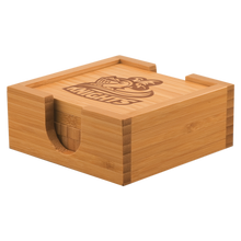 Load image into Gallery viewer, Custom 4" x 4" Bamboo Square 4-Coaster Set with Holder, Personalized Engraving Gifts shipped from USA.