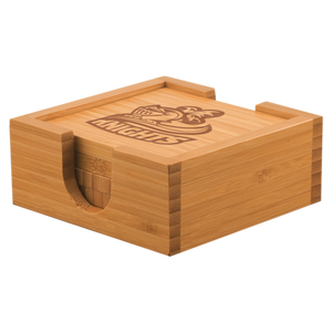 Custom 4" x 4" Bamboo Square 4-Coaster Set with Holder
