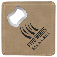 Load image into Gallery viewer, Custom 4" x 4" Square Laser Leatherette Bottle Opener Coaster, Personalized Engraving Gifts shipped from USA.