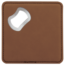 Load image into Gallery viewer, Custom 4" x 4" Square Laser Leatherette Bottle Opener Coaster, Personalized Engraving Gifts shipped from USA.