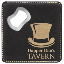 Load image into Gallery viewer, Custom 4" x 4" Square Laser Leatherette Bottle Opener Coaster, Personalized Engraving Gifts shipped from USA.