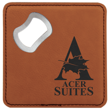 Load image into Gallery viewer, Custom 4" x 4" Square Laser Leatherette Bottle Opener Coaster, Personalized Engraving Gifts shipped from USA.