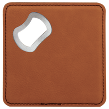 Load image into Gallery viewer, Custom 4" x 4" Square Laser Leatherette Bottle Opener Coaster, Personalized Engraving Gifts shipped from USA.