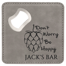 Load image into Gallery viewer, Custom 4" x 4" Square Laser Leatherette Bottle Opener Coaster, Personalized Engraving Gifts shipped from USA.