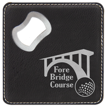 Load image into Gallery viewer, Custom 4" x 4" Square Laser Leatherette Bottle Opener Coaster, Personalized Engraving Gifts shipped from USA.