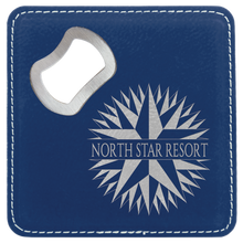 Load image into Gallery viewer, Custom 4" x 4" Square Laser Leatherette Bottle Opener Coaster, Personalized Engraving Gifts shipped from USA.