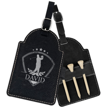 Load image into Gallery viewer, 5&quot; x 3 1/4&quot; Laserable Leatherette Golf Bag Tag with 3 Wooden Tees
