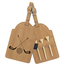 Load image into Gallery viewer, 5" x 3 1/4" Laserable Leatherette Golf Bag Tag with 3 Wooden Tees