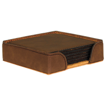 Load image into Gallery viewer, Custom 4" x 4" Square Laser Leatherette 6-Coaster Set, Personalized Engraving Gifts shipped from USA.