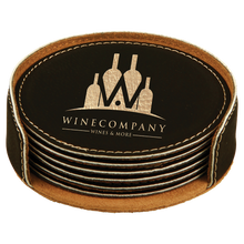 Load image into Gallery viewer, Custom 4" Round Laserable Leatherette 6-Coaster Set, Personalized Engraving Gifts shipped from USA.
