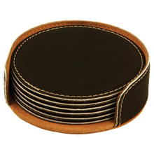Load image into Gallery viewer, Custom 4" Round Laserable Leatherette 6-Coaster Set, Personalized Engraving Gifts shipped from USA.
