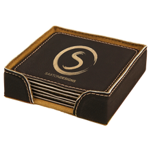 Load image into Gallery viewer, Custom 4" x 4" Square Laser Leatherette 6-Coaster Set, Personalized Engraving Gifts shipped from USA.