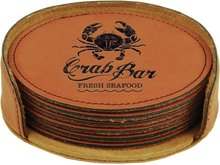 Load image into Gallery viewer, Custom 4" Round Laserable Leatherette 6-Coaster Set, Personalized Engraving Gifts shipped from USA.