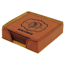 Load image into Gallery viewer, Custom 4" x 4" Square Laser Leatherette 6-Coaster Set, Personalized Engraving Gifts shipped from USA.