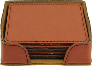 Custom 4" x 4" Square Laserable Leatherette 6-Coaster Set