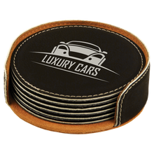 Load image into Gallery viewer, Custom 4&quot; Round Laserable Leatherette 6-Coaster Set
