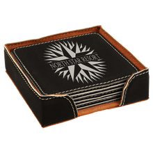 Load image into Gallery viewer, Custom 4" x 4" Square Laser Leatherette 6-Coaster Set, Personalized Engraving Gifts shipped from USA.