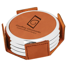 Load image into Gallery viewer, Custom Laserable Leatherette Round 4-Coasters Set