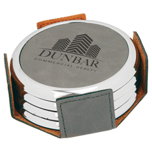 Load image into Gallery viewer, Custom Laserable Leatherette Round 4-Coasters Set