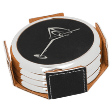 Load image into Gallery viewer, Custom Laserable Leatherette Round 4-Coasters Set