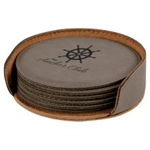 Load image into Gallery viewer, Custom 4" Round Laserable Leatherette 6-Coaster Set, Personalized Engraving Gifts shipped from USA.