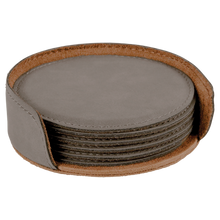Load image into Gallery viewer, Custom 4" Round Laserable Leatherette 6-Coaster Set, Personalized Engraving Gifts shipped from USA.