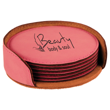 Load image into Gallery viewer, Custom 4" Round Laserable Leatherette 6-Coaster Set, Personalized Engraving Gifts shipped from USA.