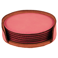 Load image into Gallery viewer, Custom 4" Round Laserable Leatherette 6-Coaster Set, Personalized Engraving Gifts shipped from USA.