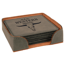 Load image into Gallery viewer, Custom 4" x 4" Square Laser Leatherette 6-Coaster Set, Personalized Engraving Gifts shipped from USA.