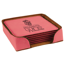 Load image into Gallery viewer, Custom 4" x 4" Square Laser Leatherette 6-Coaster Set, Personalized Engraving Gifts shipped from USA.