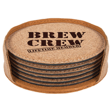 Load image into Gallery viewer, Custom 4" Round Laserable Leatherette 6-Coaster Set, Personalized Engraving Gifts shipped from USA.