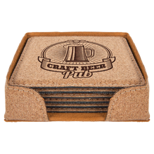 Load image into Gallery viewer, Custom 4" x 4" Square Laser Leatherette 6-Coaster Set, Personalized Engraving Gifts shipped from USA.