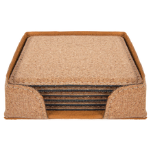 Load image into Gallery viewer, Custom 4" x 4" Square Laser Leatherette 6-Coaster Set, Personalized Engraving Gifts shipped from USA.