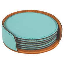 Load image into Gallery viewer, Custom 4" Round Laserable Leatherette 6-Coaster Set, Personalized Engraving Gifts shipped from USA.