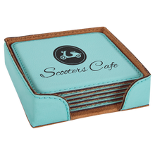 Load image into Gallery viewer, Custom 4" x 4" Square Laser Leatherette 6-Coaster Set, Personalized Engraving Gifts shipped from USA.