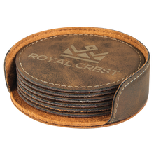 Load image into Gallery viewer, Custom 4" Round Laserable Leatherette 6-Coaster Set, Personalized Engraving Gifts shipped from USA.