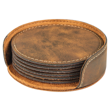 Load image into Gallery viewer, Custom 4" Round Laserable Leatherette 6-Coaster Set, Personalized Engraving Gifts shipped from USA.
