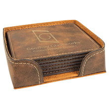 Load image into Gallery viewer, Custom 4" x 4" Square Laser Leatherette 6-Coaster Set, Personalized Engraving Gifts shipped from USA.