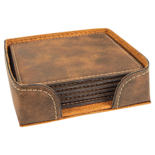 Load image into Gallery viewer, Custom 4" x 4" Square Laser Leatherette 6-Coaster Set, Personalized Engraving Gifts shipped from USA.