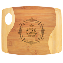 Load image into Gallery viewer, Bamboo Two Tone Cutting Board with Handle, Personalized Engraving Gifts shipped from USA.