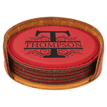 Load image into Gallery viewer, Custom 4" Round Laserable Leatherette 6-Coaster Set, Personalized Engraving Gifts shipped from USA.