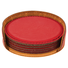 Load image into Gallery viewer, Custom 4" Round Laserable Leatherette 6-Coaster Set, Personalized Engraving Gifts shipped from USA.