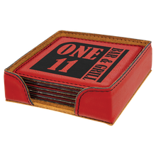 Load image into Gallery viewer, Custom 4" x 4" Square Laser Leatherette 6-Coaster Set, Personalized Engraving Gifts shipped from USA.