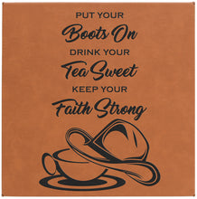 Load image into Gallery viewer, Rawhide/Black Laserable Leatherette Wall Decor with Sawtooth Hanger