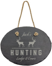 Load image into Gallery viewer, Custom Oval Slate Decor with Hanger String