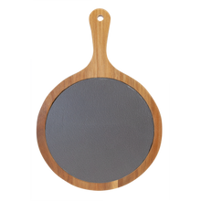 Load image into Gallery viewer, Round Acacia Wood/Slate Serving Board with Handle
