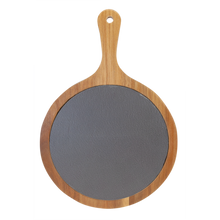 Load image into Gallery viewer, Round Acacia Wood/Slate Serving Board with Handle, Personalized Engraving Gifts shipped from USA.