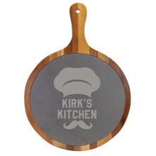 Load image into Gallery viewer, Round Acacia Wood/Slate Serving Board with Handle
