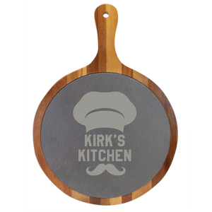 Round Acacia Wood/Slate Serving Board with Handle